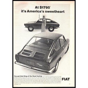 1968 Fiat 850 Fastback Vintage Print Ad America's Sweetheart Dress Wall Art
